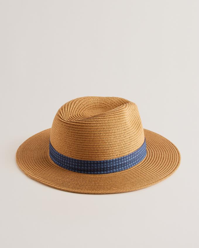 Chapeau Ted Baker Woven Fedora With Printed Trim Beige Homme | CKF-48138228